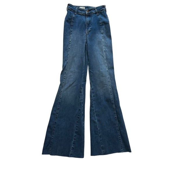 Anthropologie Pilcro Jeans Flare Leg Medium Blue Wide High Rise Size 25 Tall - Picture 3 of 7